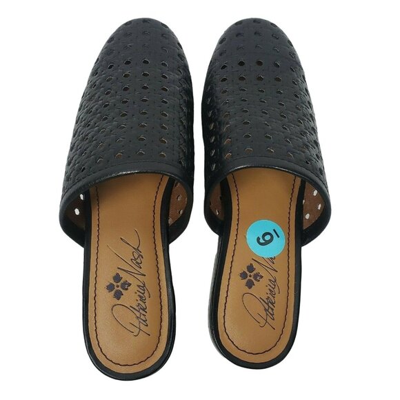 Patricia Nash Shoes - Patricia Nash Flavia Black Perforated Leather Slide Mule Shoes Size 6 NWOT